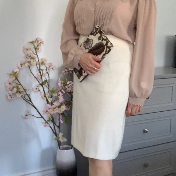 *HOST PICK** VINTAGE PENCIL SKIRT / IVORY / WOOL BLEND KNIT /80s / MEDIUM - Picture 4 of 7